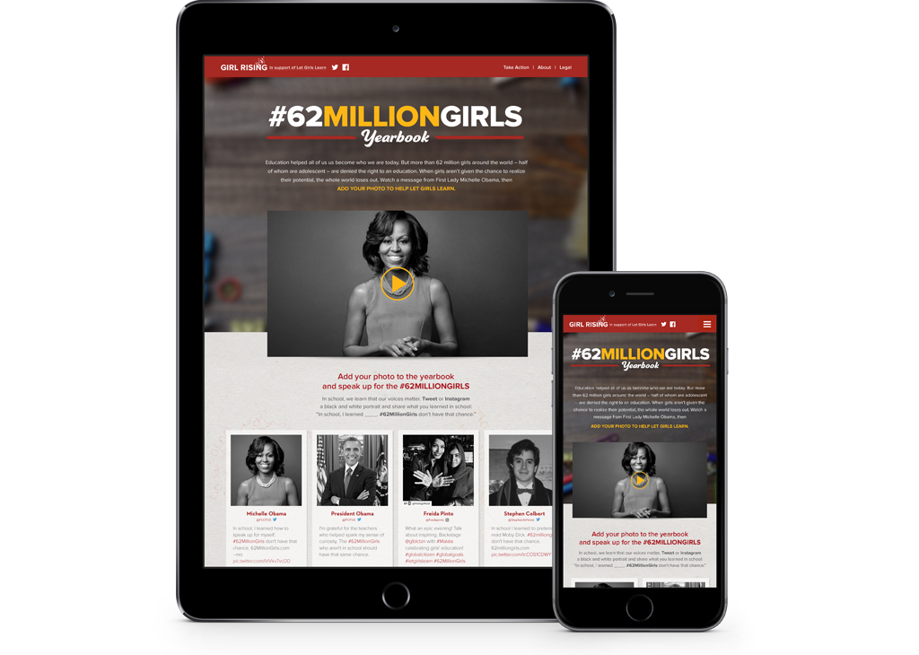 62 Million Girls website shown in iPad and iPhone