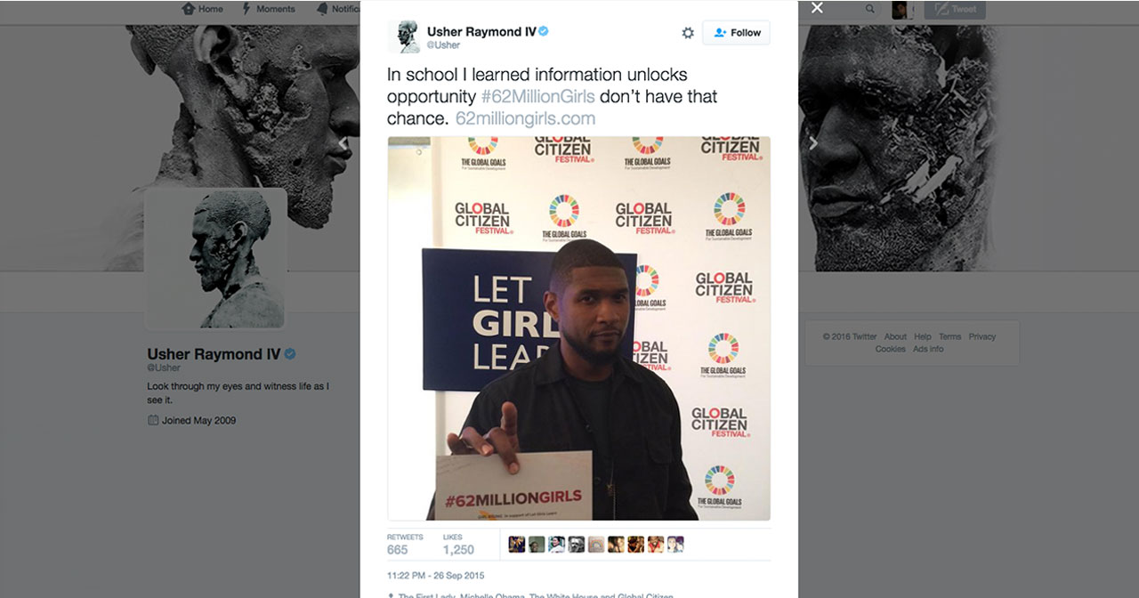 Usher Raymond's #62milliongirls twitter post.